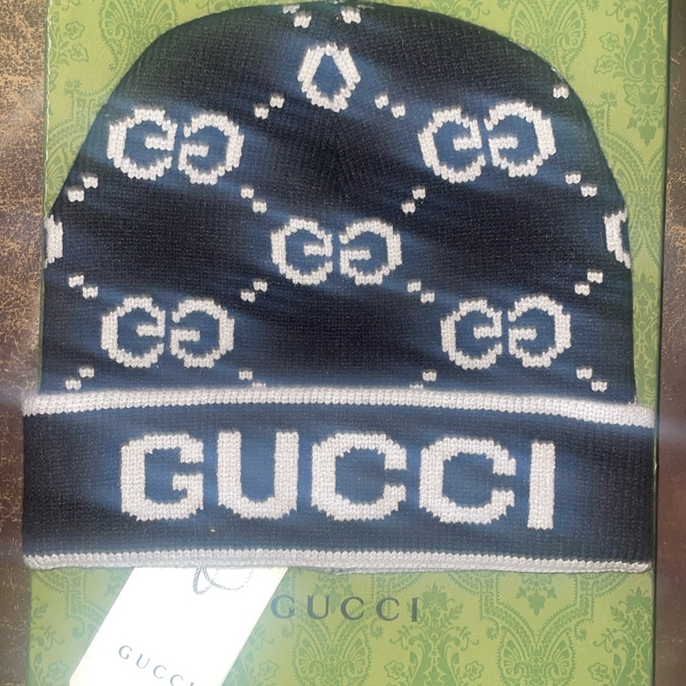 Gucci beanie hat black & white unisex new